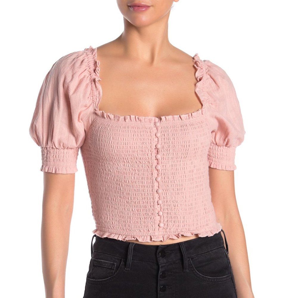 Smocked Puff Sleeve Skimmer Blouse XL